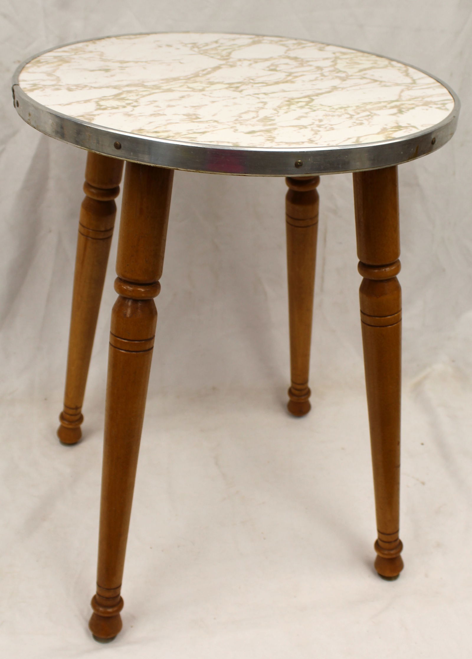 Mid Century Modern "Gerber" accent table - labeled on underside of top - 23" tall x 17 1/2" diam (1 of 5)