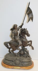 Antique Jeanne d'Arc on horseback bronze sculpture - 26"x14"