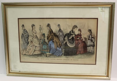 Ladies Home Journal large framed fashion print dated 1872 - 18 3/4"x26 1/4"