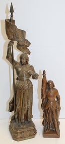 Lot of 2 Jeanne d'Arc sculptures - 8" & 14 1/2" tall