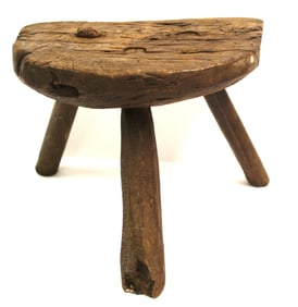 Antique primitive 3 legged milking stool - 8" tall x 10"x9"