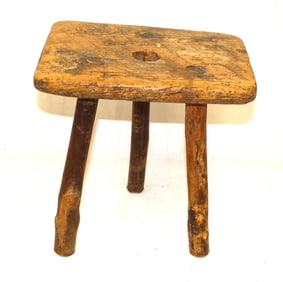 Antique primitive 3 legged milking stool - 10 1/2" tall x 11"x10"