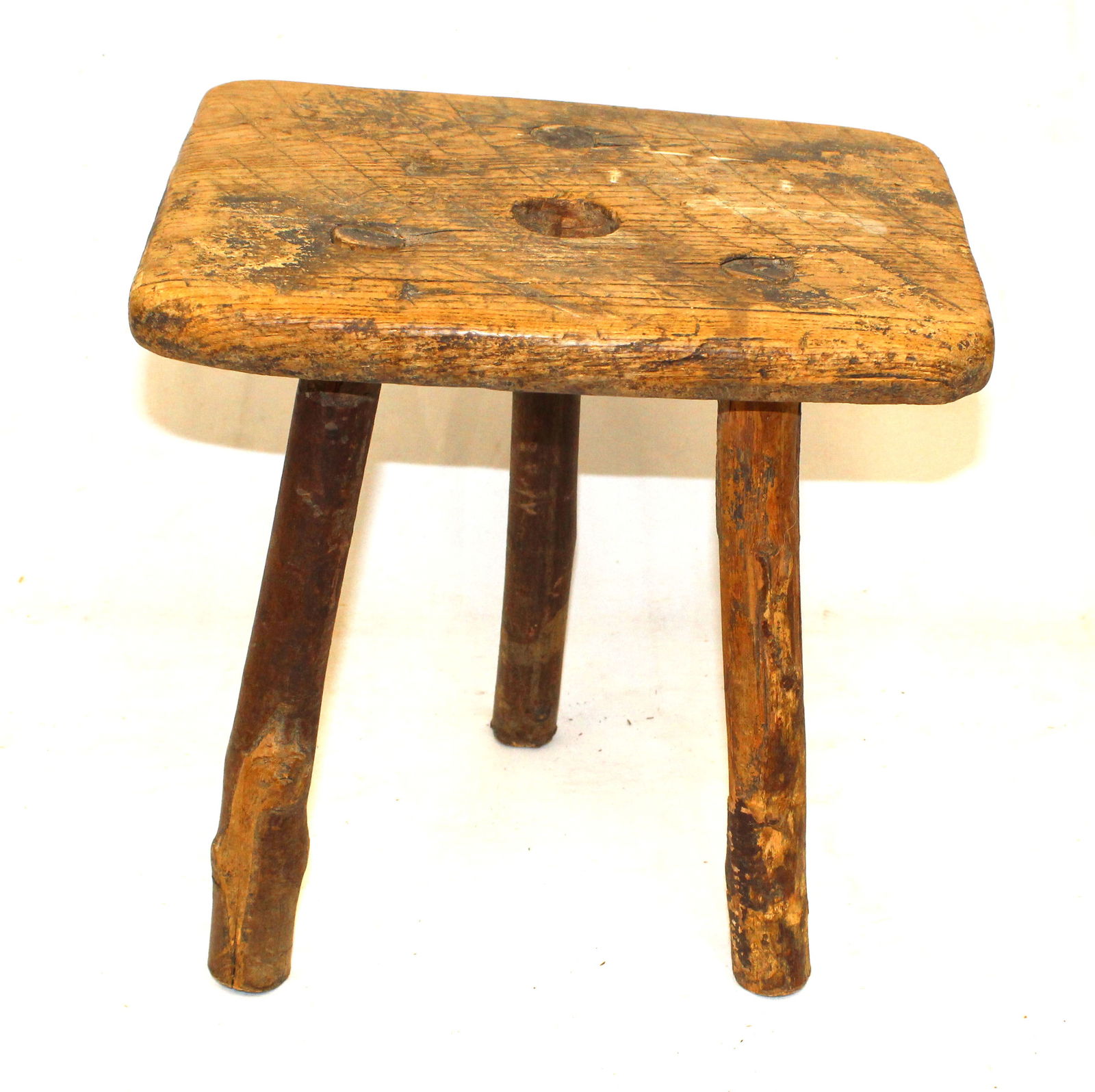 Antique primitive 3 legged milking stool - 10 1/2" tall x 11"x10" (1 of 3)