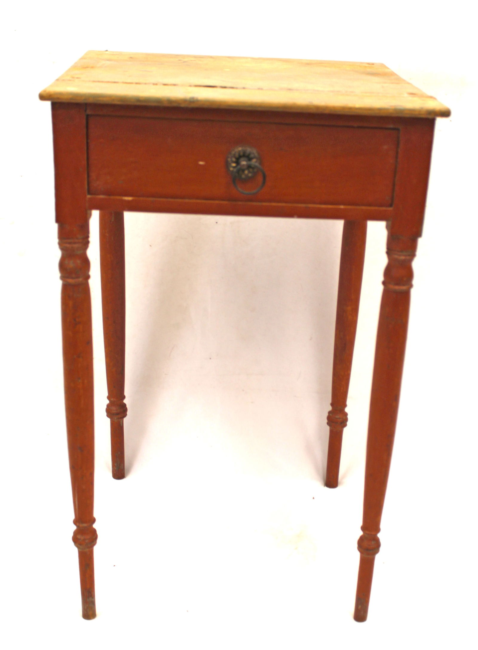 Country Sheraton 1 drawer stand in red & green paint (1 of 5)
