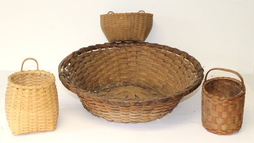 Lot of 4 baskets incl large round & 3 small examples