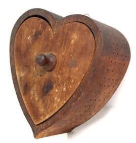 Antique heart form cherry cheese box - 6 1/2" tall x 7"x6 1/2"