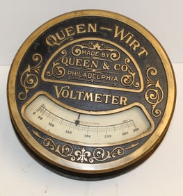 Rare Queen & Co bronze face Voltometer ca 1893-1912 - 6" tall x 9" diam