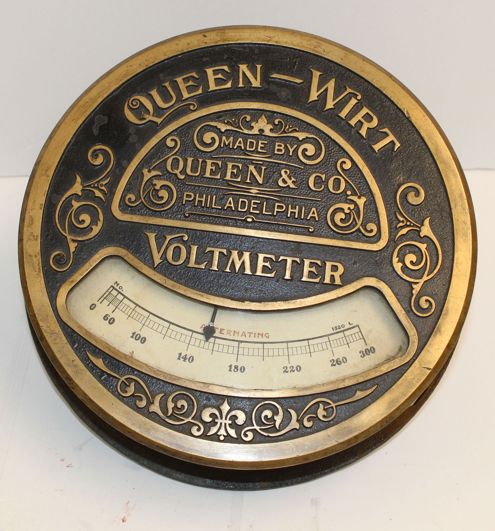 Rare Queen & Co bronze face Voltometer ca 1893-1912 - 6" tall x 9" diam (1 of 6)