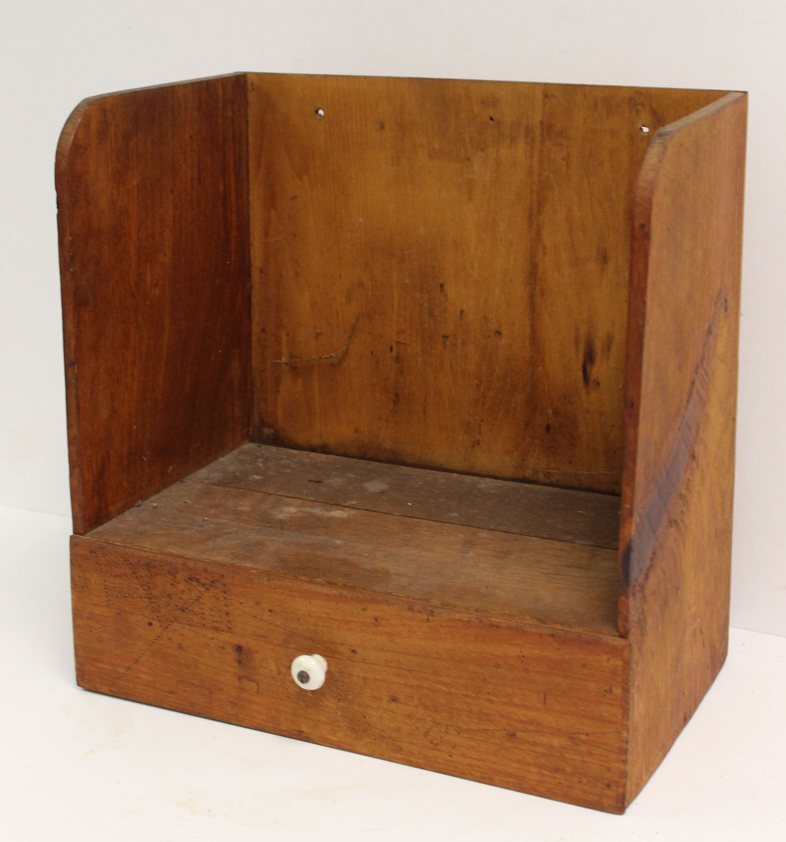 Antique 1 drawer wall shelf - 14" tall x 13 1/2" wide x 8 1/2" deep: Antique 1 drawer wall shelf - 14" tall x 13 1/2" wide x 8 1/2" deep