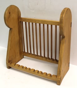 Antique wooden plate rack w shaped sides - 14 1/2" tall x 14"x6 3/4"