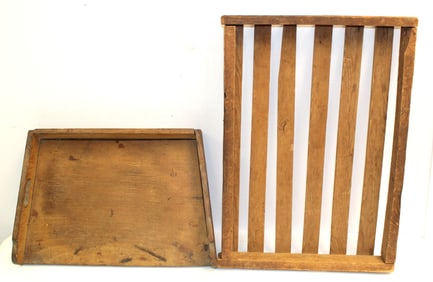 Lot of 2 antique wooden kitchen items incl cooling board & herb board - 17"x11" & 19"x14"