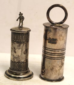 Lot of 2 antique silverplate nutmeg graters - 3 1/2"-4 1/2" tall