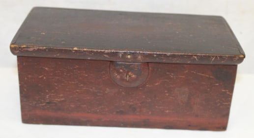 Antique small valuables box in red paint - 4" tall x 9 1/2"x4 1/2"