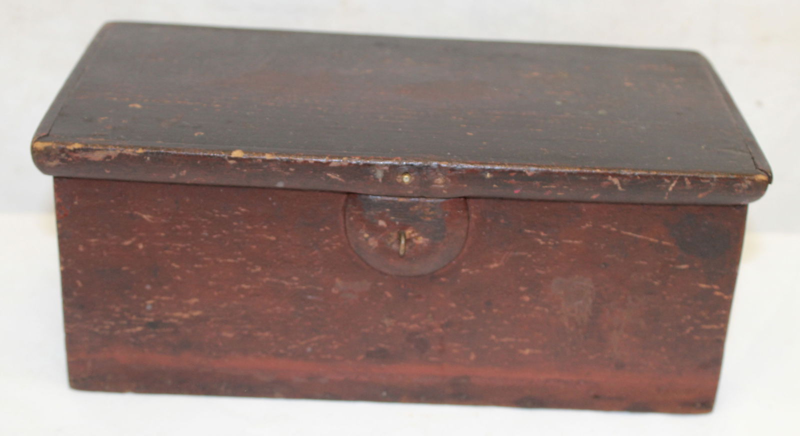 Antique small valuables box in red paint - 4" tall x 9 1/2"x4 1/2" (1 of 4)