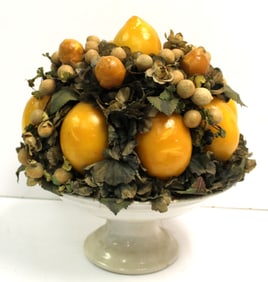 Doris Stauble arrangement w lemons in ironstone compote - 12" tall x 10 1/2" diam