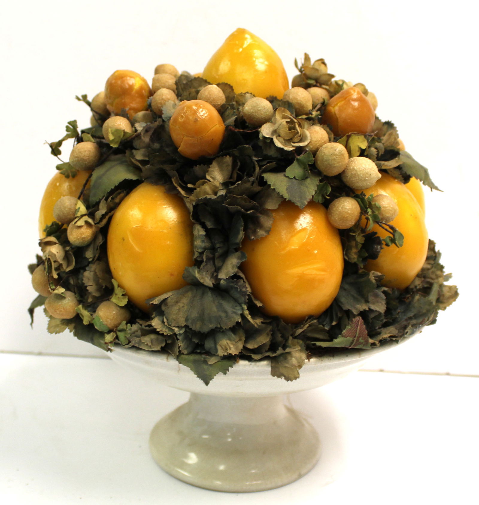 Doris Stauble arrangement w lemons in ironstone compote - 12" tall x 10 1/2" diam (1 of 6)