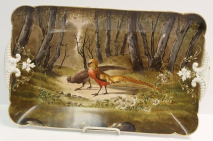 Antique Limoges platter w pheasant motif - marked CFH GDM (Charkes Field Haviland - Gerard,