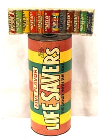 Lot of 2 vintage "Life Savers" advertising items - 12" tall cannister
