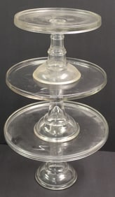 Lot of 3 antique glass cake stands - 6 1/4"x8" diam, 7 1/4"x11" diam & 7"x10" diam