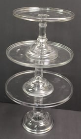 Lot of 3 antique glass cake stands - 6 1/2"x10" diam, 6 1/2"x8 1/2" diam & 8"x11" diam