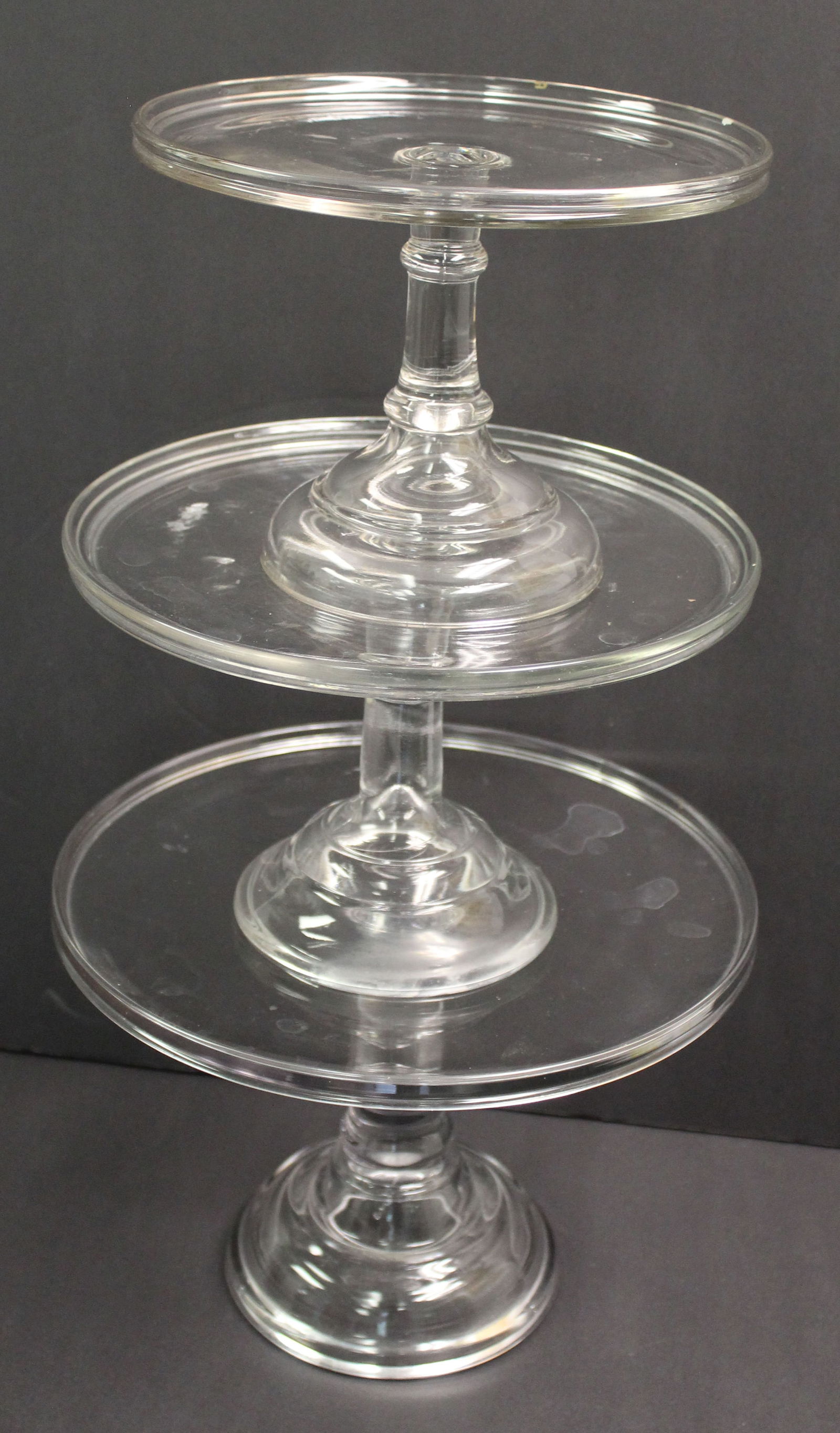 Lot of 3 antique glass cake stands - 6 1/2"x10" diam, 6 1/2"x8 1/2" diam & 8"x11" diam (1 of 7)