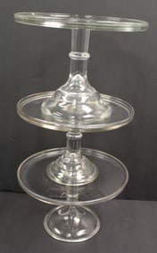 Lot of 3 antique glass cake stands - 5 1/2"x9 1/4" diam, 5 3/4"x8 3/4" diam & 6 3/4"x9" diam