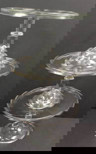 Lot of 3 antique glass cake stands - 5 1/2"x9 1/4" diam, 5 3/4"x8 3/4" diam & 6 3/4"x9" diam: Lot of 3 antique glass cake stands - 5 1/2"x9 1/4" diam, 5 3/4"x8 3/4" diam & 6 3/4"x9" diam