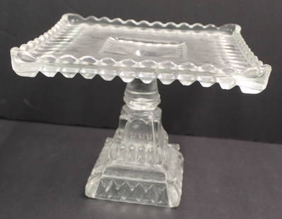 Antique square glass cake stands - 7 1/4" tall x 9 1/2" square: Antique square glass cake stands - 7 1/4" tall x 9 1/2" square