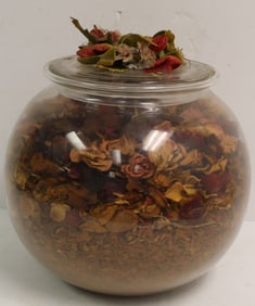 Large round glass apothecary jar w lid - 12" tall x 11" diam