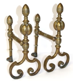 Pair of antique diminutive French chenets - 13" tall x 8 1/2" deep