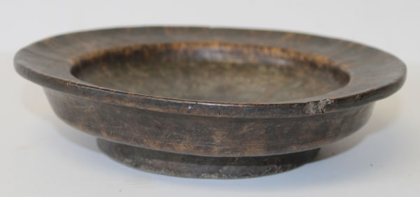 18thC footed wooden bowl - ex Roger Pheulpin collection - 9" diam