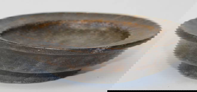 18thC footed wooden bowl - ex Roger Pheulpin collection - 9" diam: 18thC footed wooden bowl - ex Roger Pheulpin collection - 9" diam