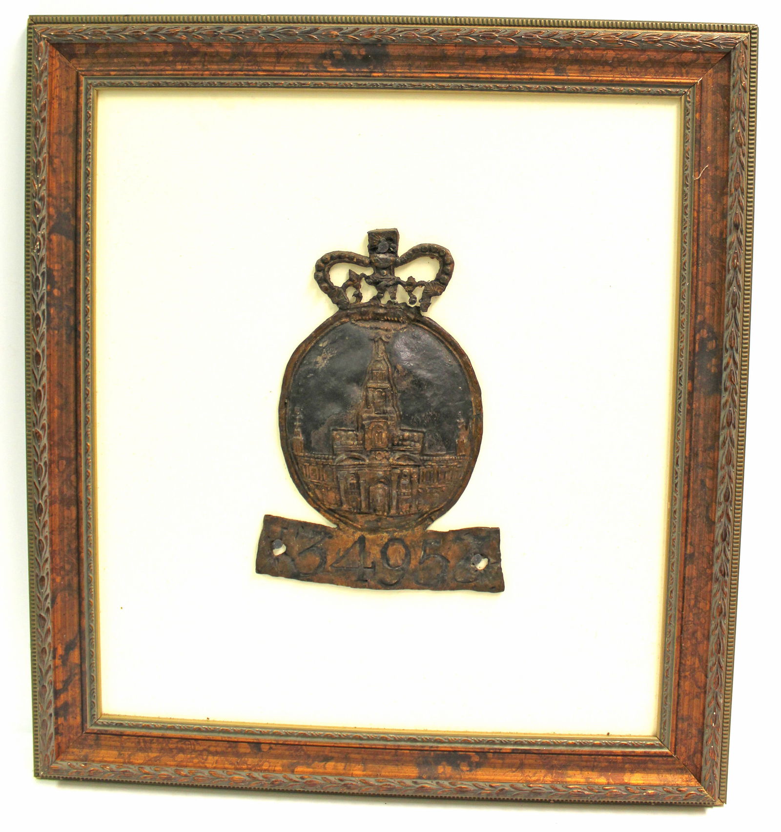 Antique framed metal fire mark - 22"x19 1/2" (1 of 5)