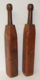 Pair of antique wooden hand made Indian pins from a VT farm - 24"