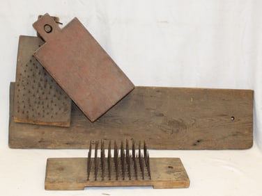 Primitive lot incl a corn stripper & a hetchel - 7"x9"x41" & 20"x6 1/2"