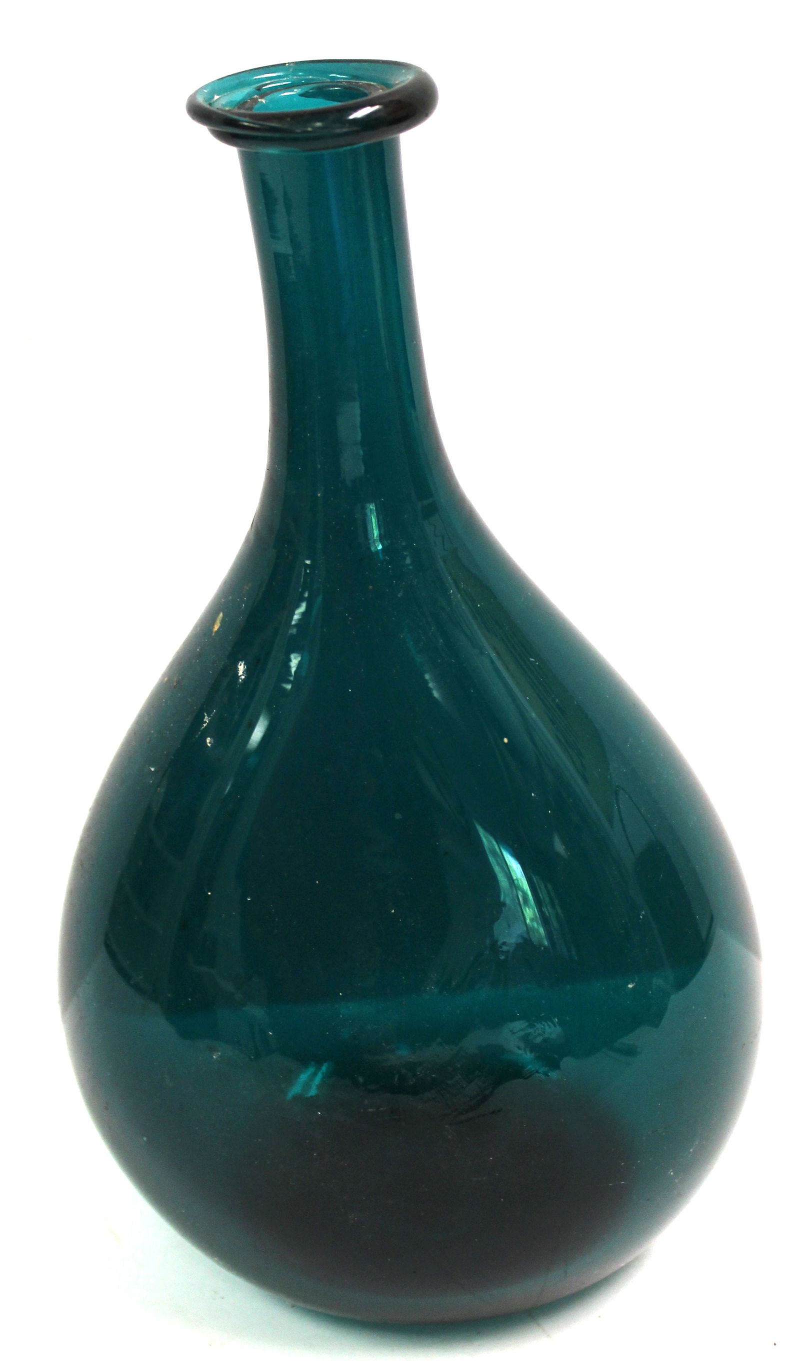 Antique teal blown glass bottle - 9": Antique teal blown glass bottle - 9"