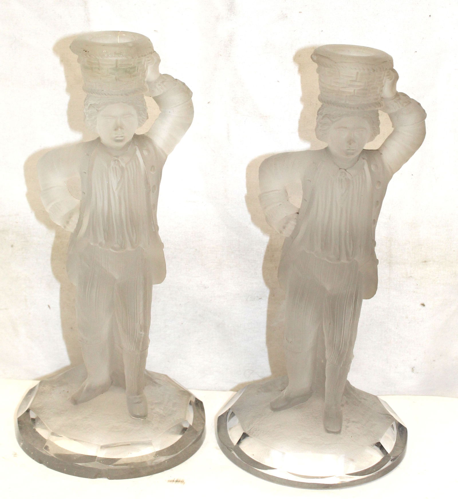 Pair of NE Co figural glass candlesticks - 10": Pair of NE Co figural glass candlesticks - 10"