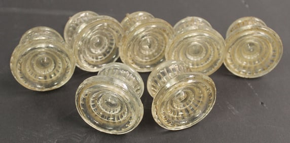 Lot of 7 antique glass drawer pulls - 2" diam