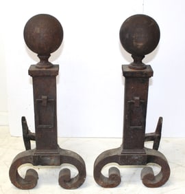 Pair of large ball top andirons - 24" tall x 11" x 9"
