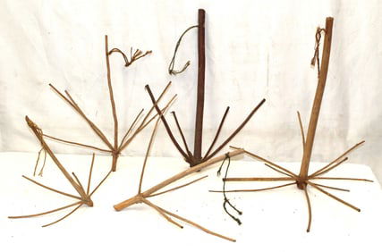 Lot of 5 wooden twig hanging hooks - 12"-20"