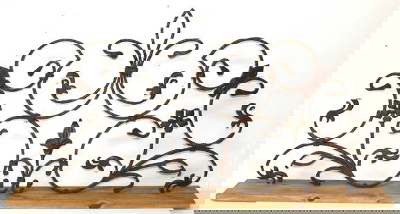 Architectural wrought iron decorative piece (from a gate) mounted on a wood plank - 48"x25": Architectural wrought iron decorative piece (from a gate) mounted on a wood plank - 48"x25"