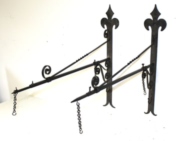 Pair of iron brackets for holding a sign - adjustable in length - 28"x34"