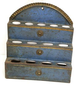 Antique blue painted tin spice rack - 8 1/2"x7"