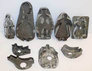 Lot of 9 tin figural cookie cutters - 3"- 6"