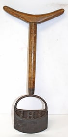 Unusual hand wrought Amish farm cutting tool signed with an "H" - 22"