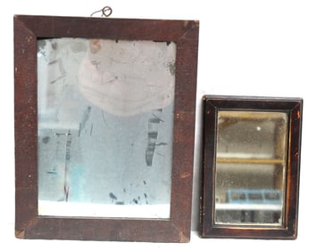 Lot of 2 antique wooden framed mirrors - 14 1/2"x11 1/2" & 9 1/2"x7 1/2"