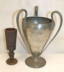 Silverplate trophy together w a gate weight made into a vase - 11 1/4" & 7 1/2" tall