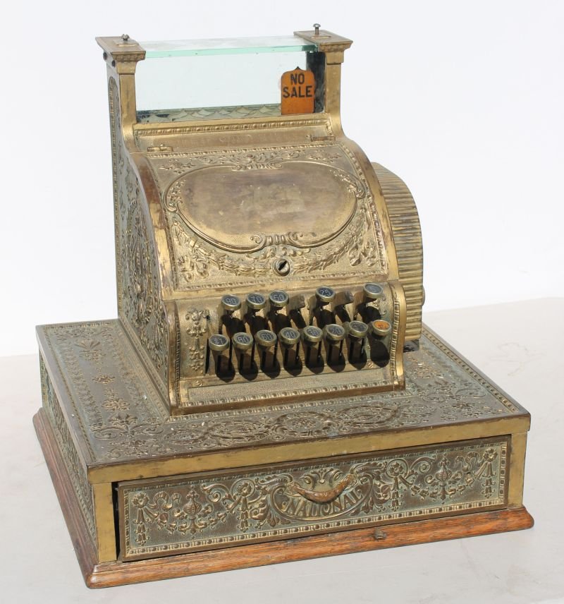outstanding candy store/barber shop National brass cash: outstanding candy store/barber shop National brass cash register w surround oak deck base - Model No. 353363 - 17 1/2" tall x 16 1/2" wide x 15 1/2" deep