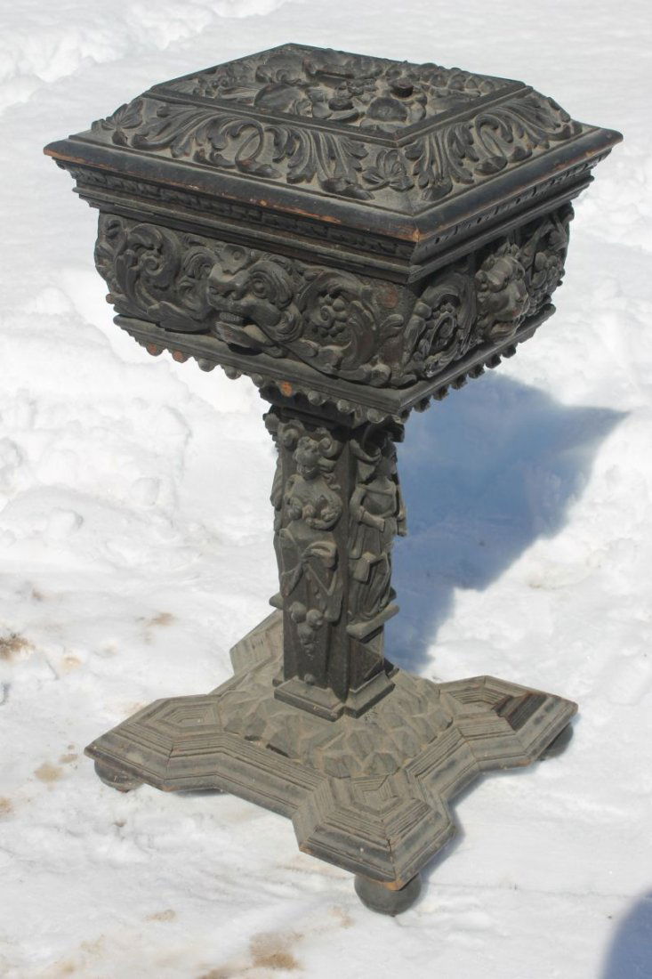 Magnificent all over carved walnut mid 19th C Continent: Magnificent all over carved walnut mid 19th C Continental 32 1/2” tall tea poi