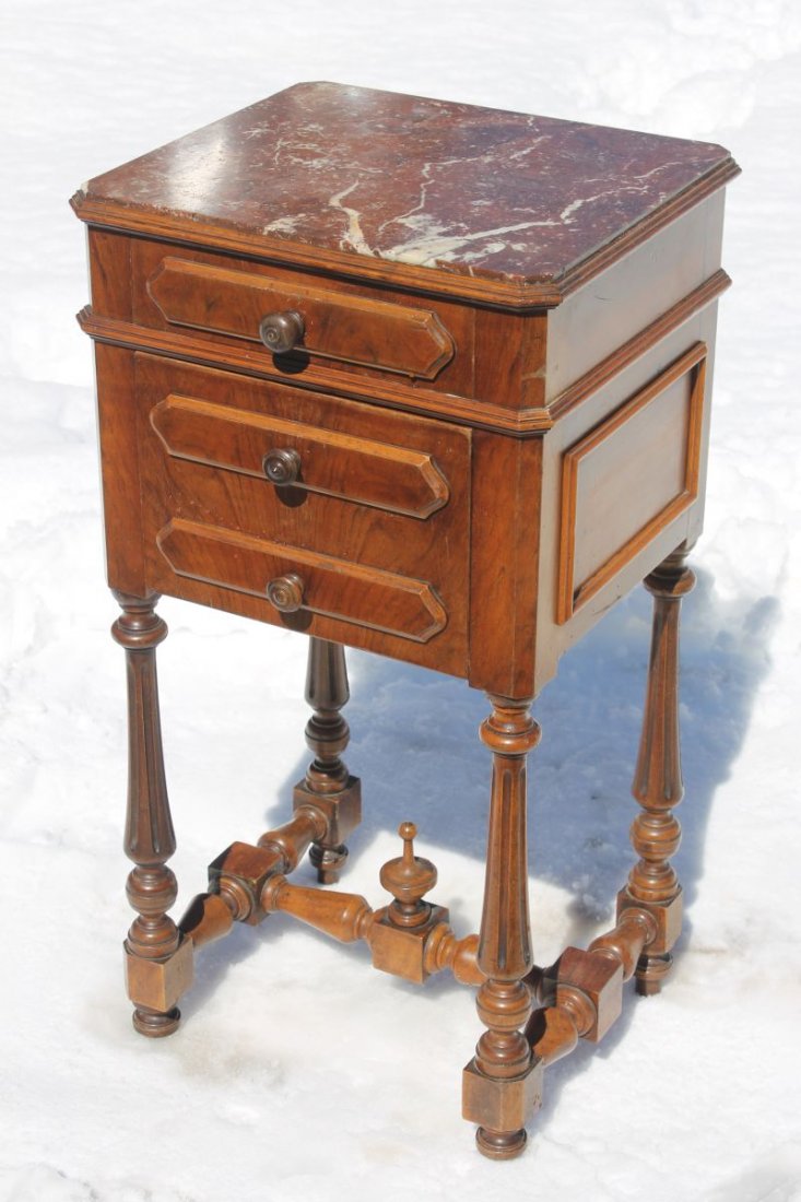 antique French marble top & marble lined 1 drawer over : antique French marble top & marble lined 1 drawer over cupboard door nightstand - 32 1/2" tall x 16" wide